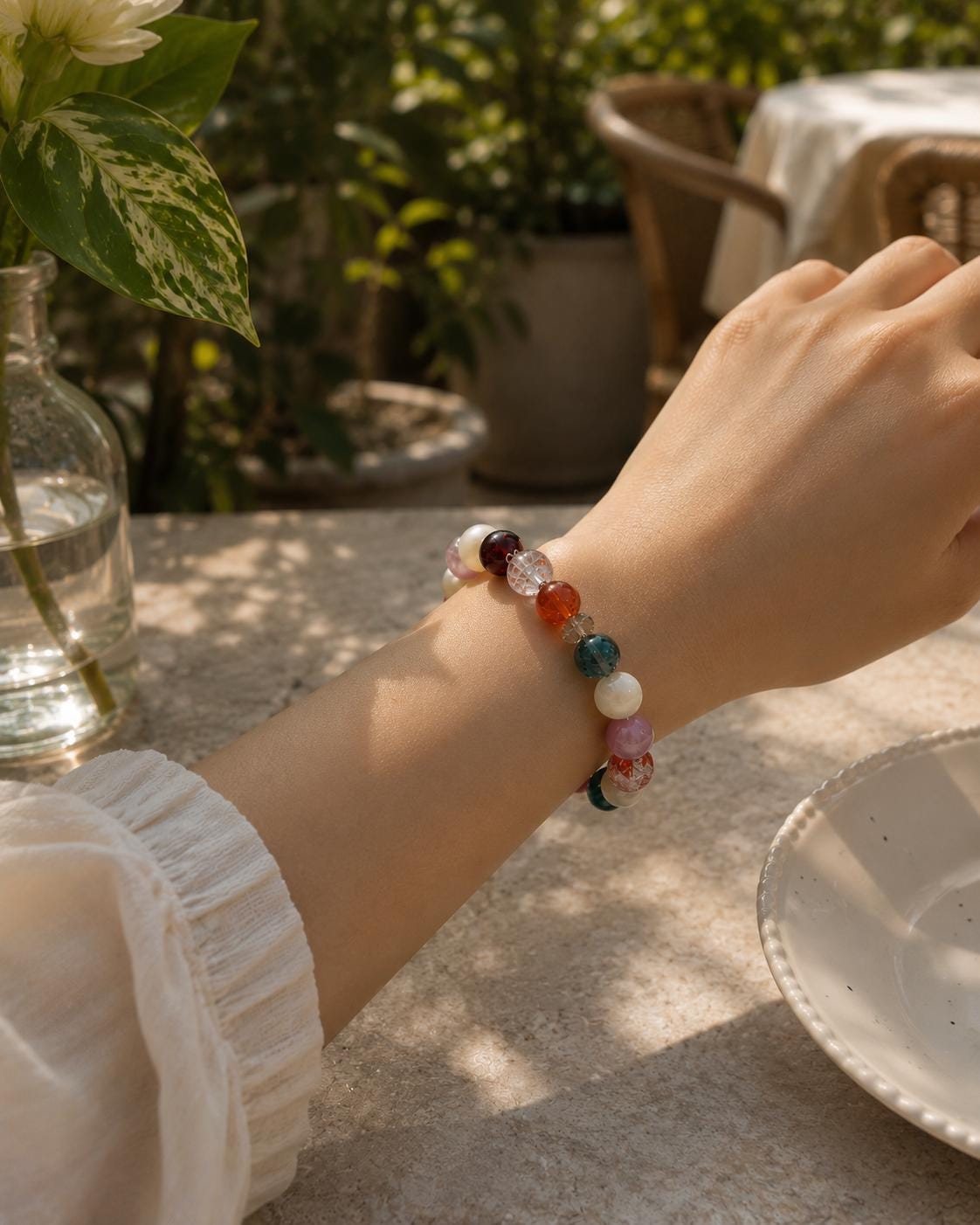 Colorful Recycled Glass Bracelet, Abstract Mirror-Inspired Jewelry