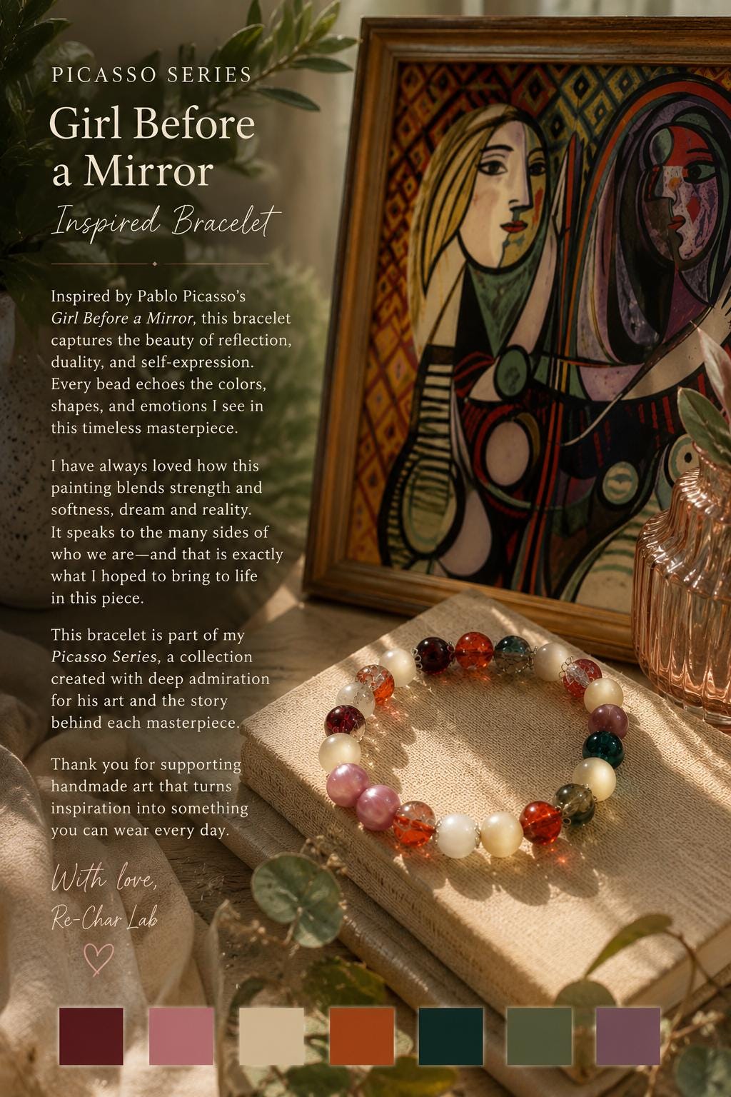 Colorful Recycled Glass Bracelet, Abstract Mirror-Inspired Jewelry