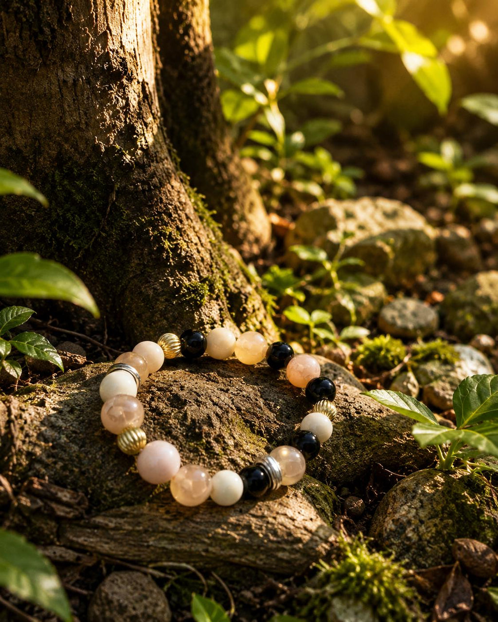 Ivory Peach Recycled Glass Bracelet, Geometric Art-Inspired Jewelry
