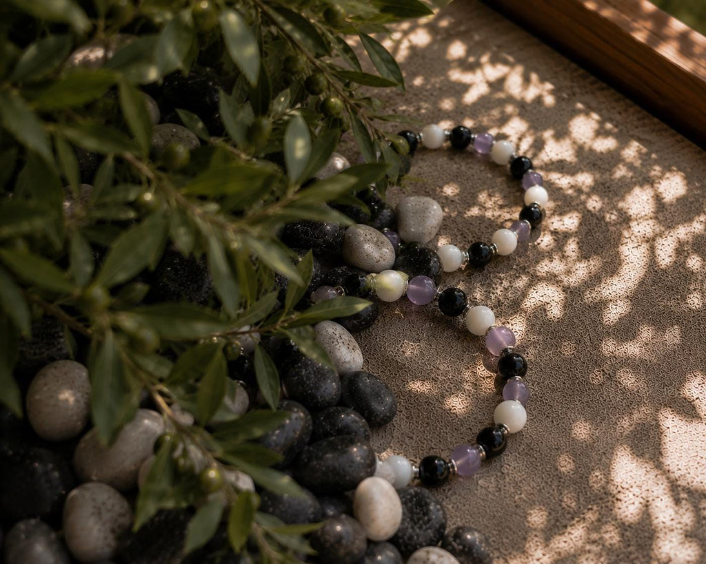 Black and White Bracelet Set, Father-Son Matching Beaded Jewelry