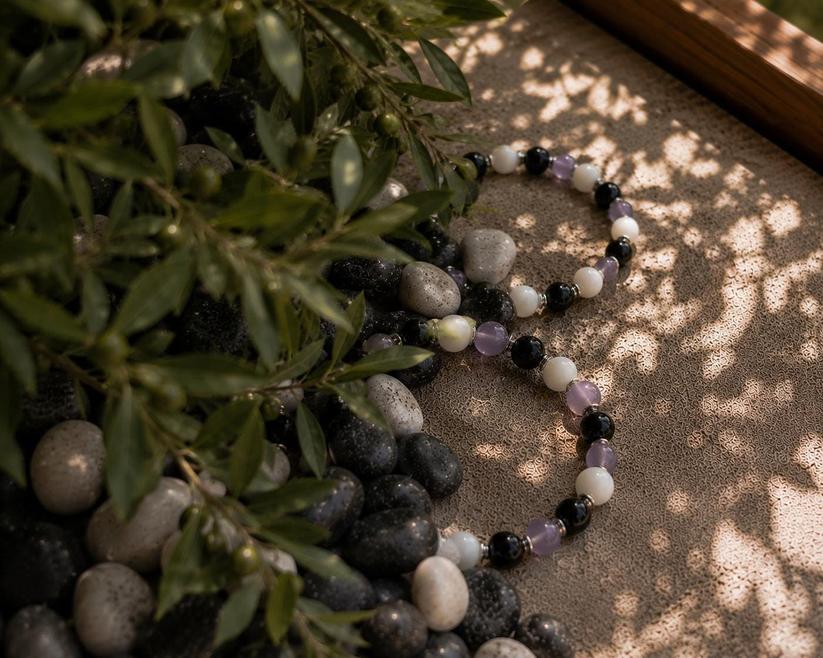 Black and White Bracelet Set, Father-Son Matching Beaded Jewelry