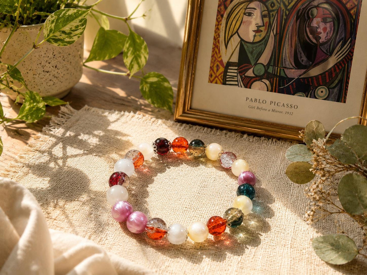Colorful Recycled Glass Bracelet, Abstract Mirror-Inspired Jewelry