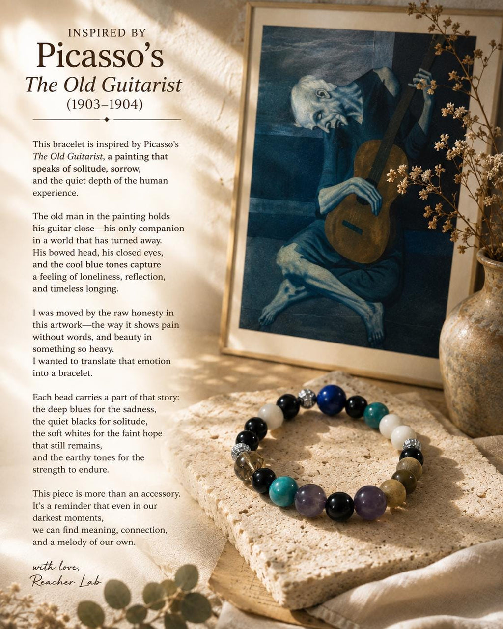 Blue Recycled Glass Bracelet, Moody Art-Inspired Beaded Jewelry