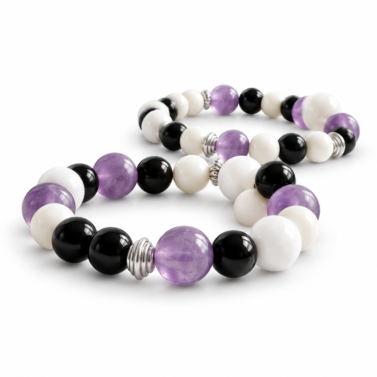 Black and White Bracelet Set, Father-Son Matching Beaded Jewelry — clean studio view on white background.