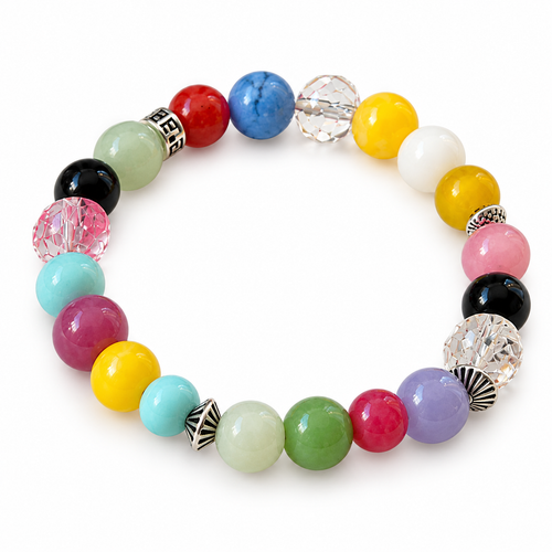 Colorful Recycled Glass Bracelet, Abstract Art-Inspired Beaded Jewelry — clean studio view on white background.
