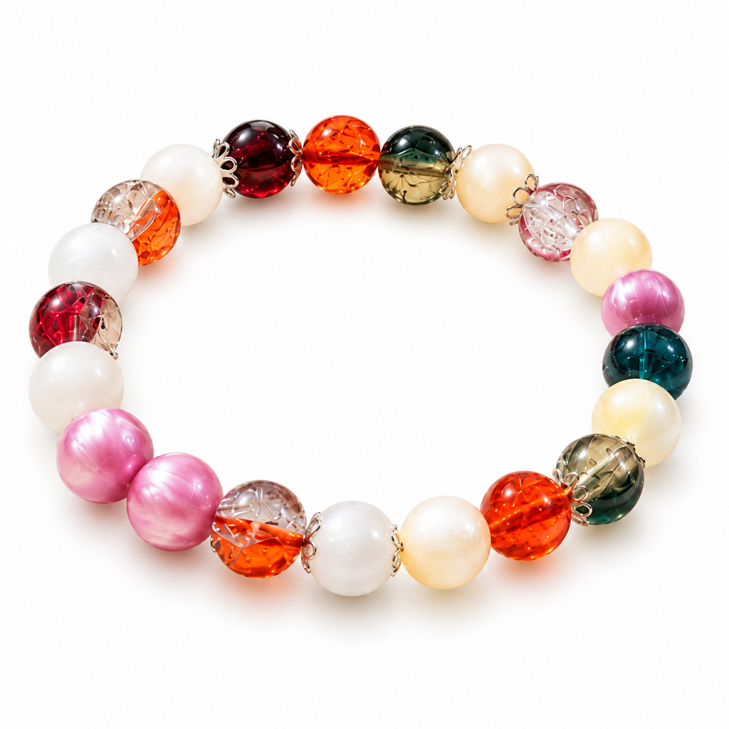 Colorful Recycled Glass Bracelet, Abstract Mirror-Inspired Jewelry — clean studio view on white background.
