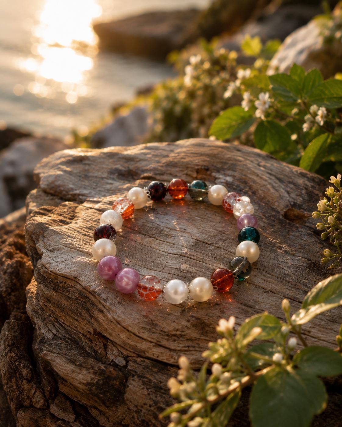 Colorful Recycled Glass Bracelet, Abstract Mirror-Inspired Jewelry