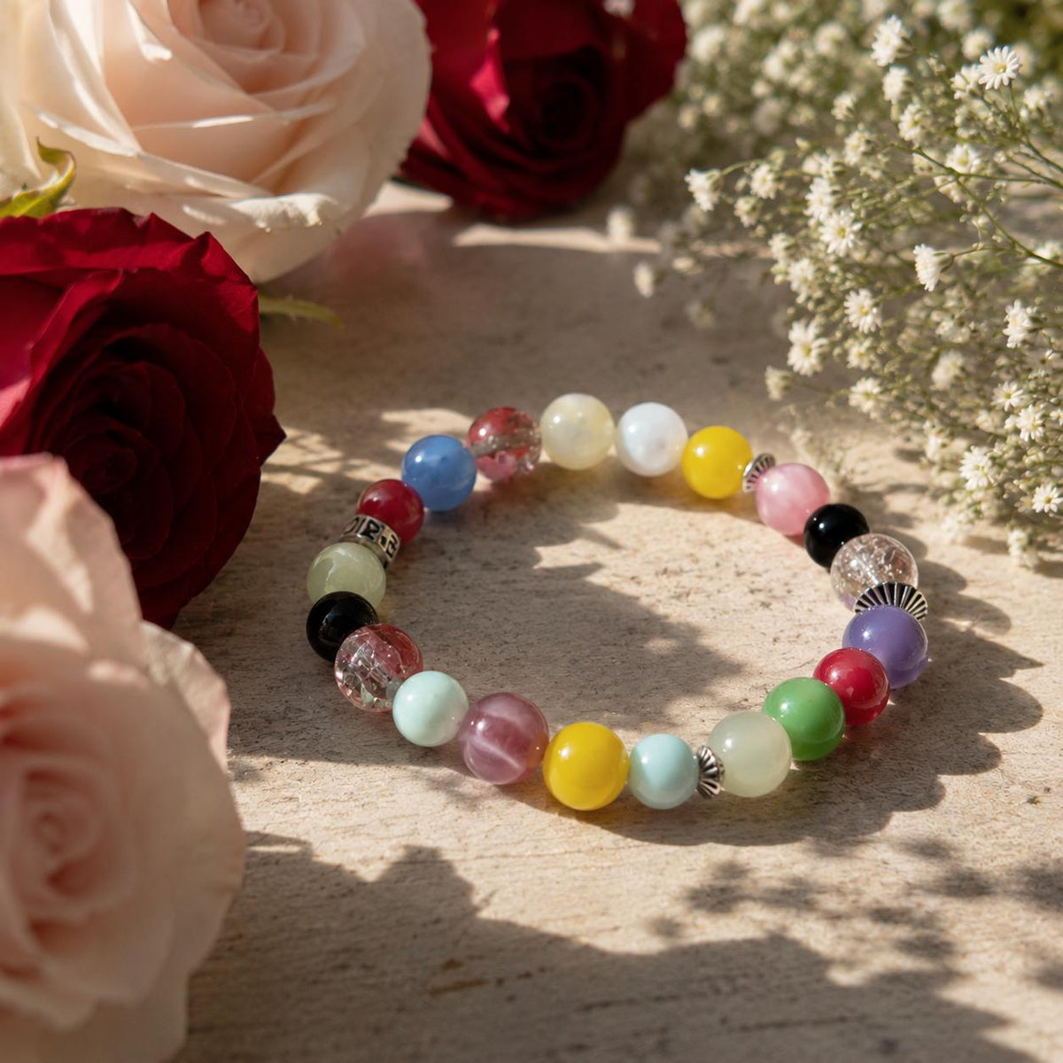 Colorful Recycled Glass Bracelet, Abstract Art-Inspired Beaded Jewelry