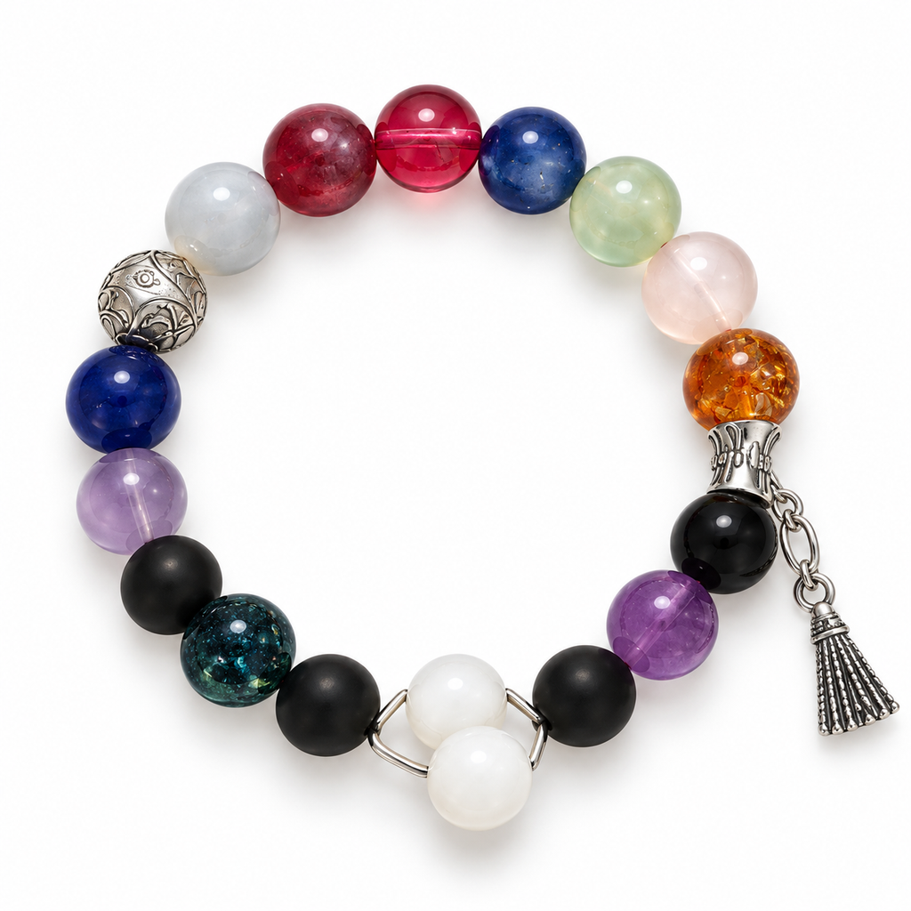 Recycled Glass Bead Bracelet, Meaningful Handmade Jewelry — clean studio view on white background.