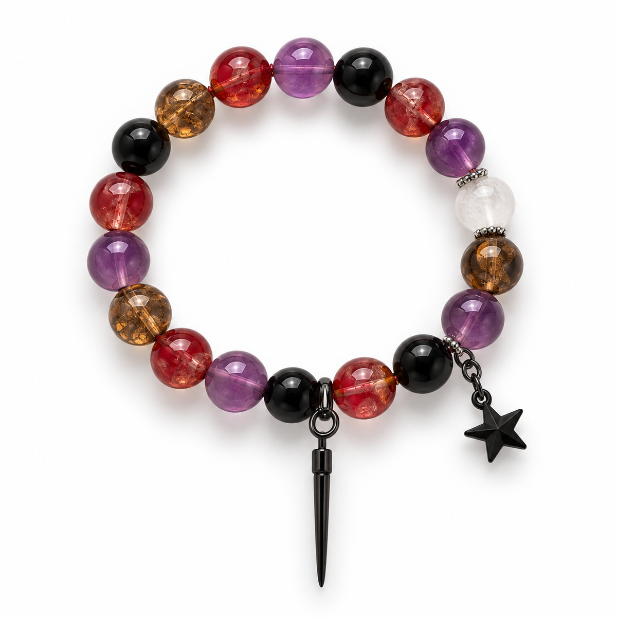 Twilight Bracelet — AI-reconstructed overhead view; hidden bead arrangement is approximate on white background.